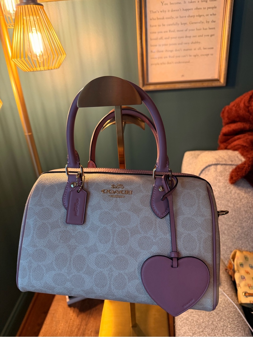 Coach Signature Rowan Dome Satchel with Mauve Trim